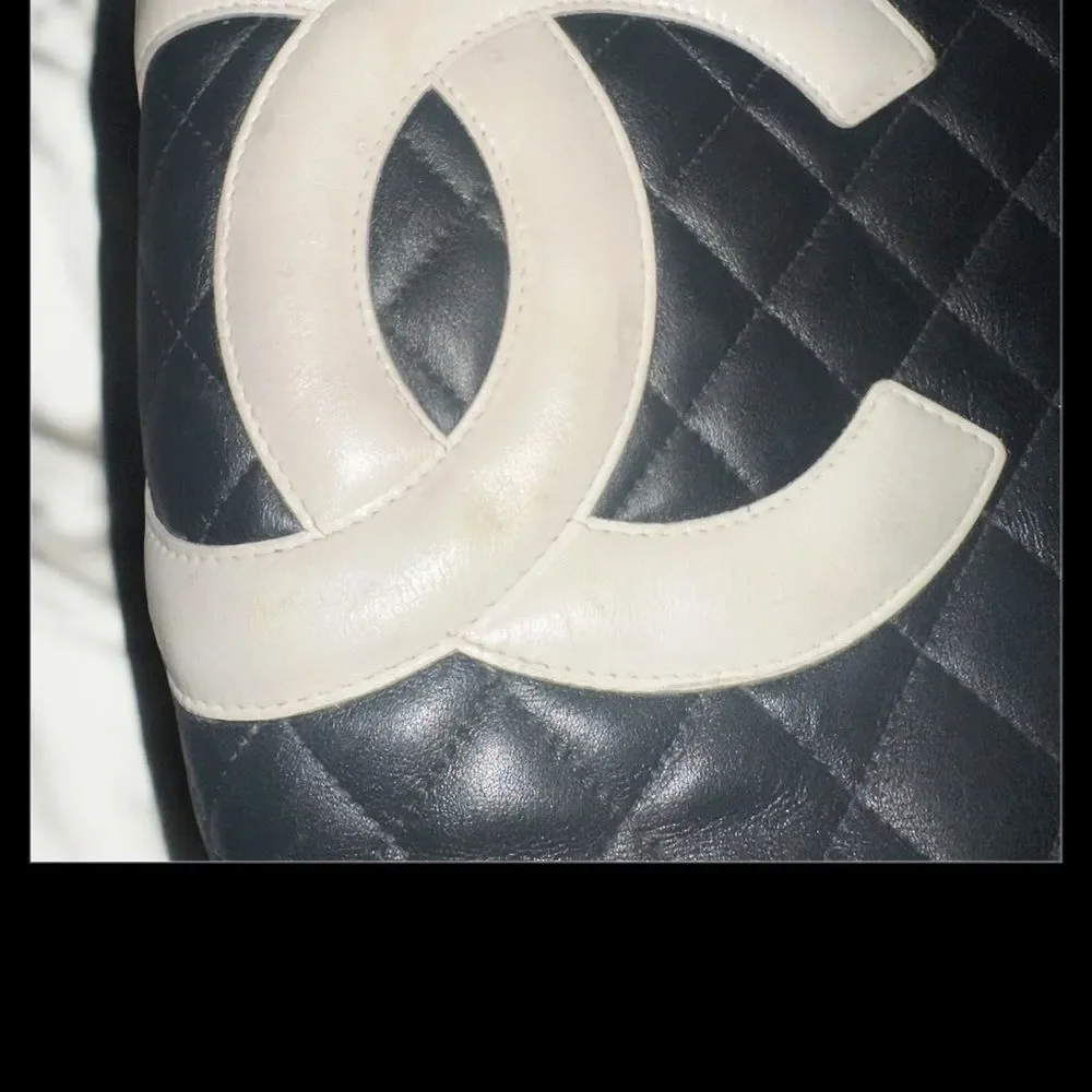 CHANEL Cambon Black and Cream Quilted Tote with pink interior - Picture 10 of 12